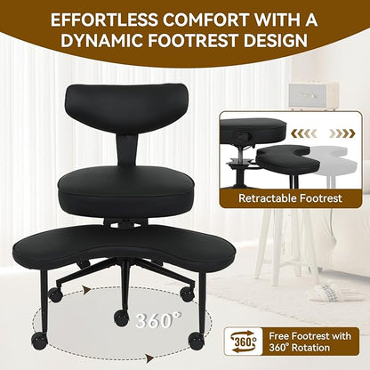 ELECWISH Meditation Chair, ADHD Chair for Adults with Wing Back Support, Criss Cross Kneeling Yoga Desk Office Use with Wheels, Height Adjustable seat and Leg Rest, Black