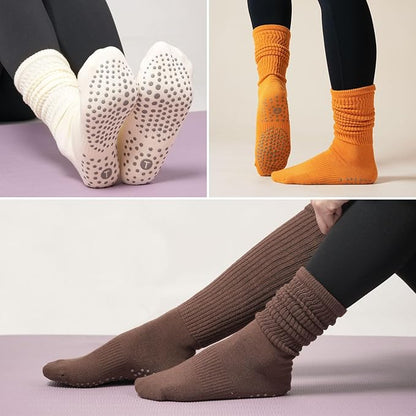 Grip Pilates Slouch Socks for Women, Non Slip Scrunch Yoga Barre, Grippy Slouchy Knee High Boot Socks for Hospital