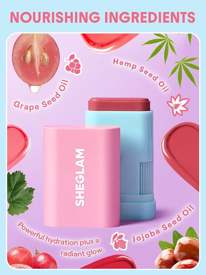 SHEGLAM Glass Glow Blush Stick Cream for Cheek and Lip, Waterproof Hydrating Tinted Solid Moisturizer Blendable Natural Grow Nude Face Blush Makeup-Cherry Express
