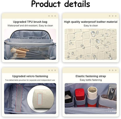 BOYATU Travel Makeup Bag Organizer Cosmetic Bag: 3 Pcs Set Make up Bags for Women with Handle - Waterproof Vegan Leather Toiletry Bags Travel Essentials Pouch with Compartments (C-04-Beige)