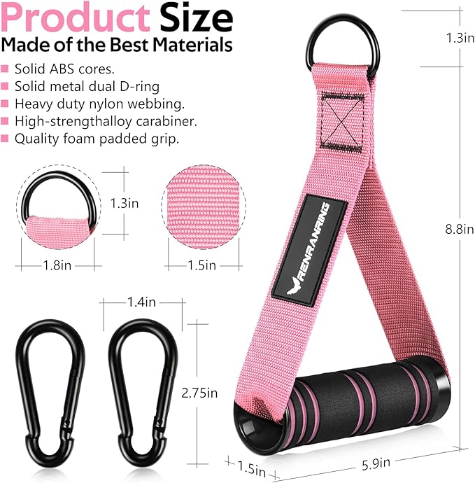 RENRANRING Gym Exercise Handles, Replacement Handle Attachments for Cable Machine Pulleys, Resistance Band and Strength Trainer, Pull Down Workout Accessories, Home Gym Add On Equipment