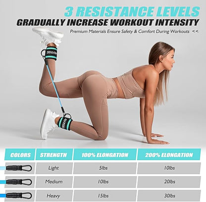 Ankle Resistance Bands with Cuffs for Women & Men - 3-Level Adjustable Leg & Glute Workout Equipment, Portable Home Gym Exercise Bands for Kickbacks, Hip Thrusts, Yoga, Strength Training