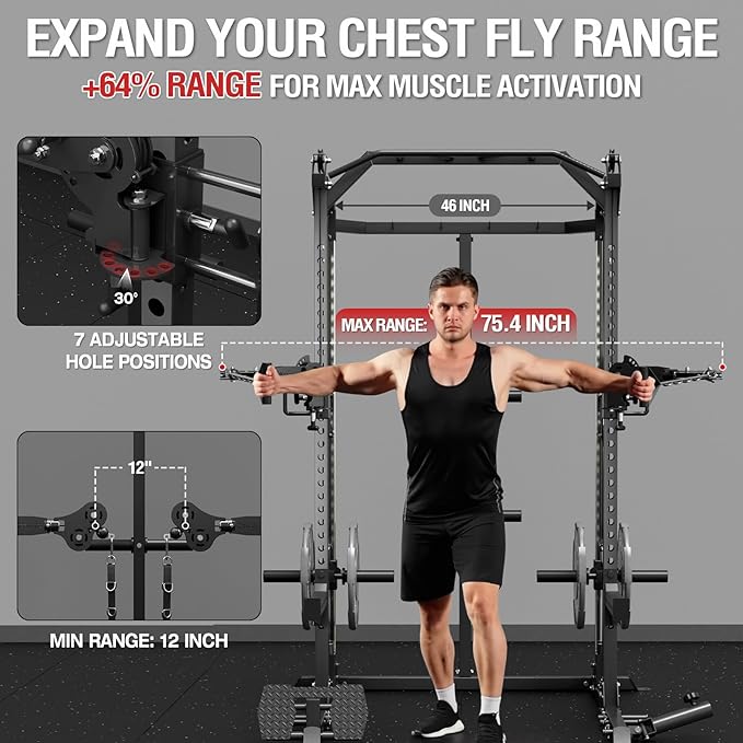 Mikolo Power Cage, 2000LB Power Rack with Independent Dual Pulley System, Multi-Function Home Gym Workout Machine for Cable Crossover