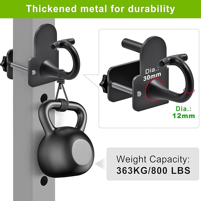 Kipika Power Cage Squat Rack Home Gym Accessories - Anchor for Resistance Bands Fits Rack with 5/8" or 1" Holes, Heavy Duty Hooks for Workouts, Strength Training, and Physical Therapy Exercise, 2 Pack