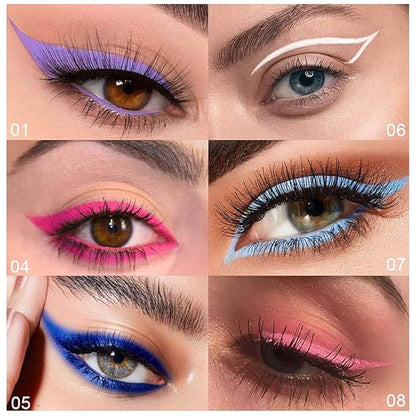 evpct 8 Colors Colored Colorful Matte Liquid Makeup Eyeliner Liquid Set Stamps Shapes for Eyes, Pink Red Yellow Blue Purple White Black Liquid Eyeliner Waterproof Color Eye Liners Pencil for Women 01