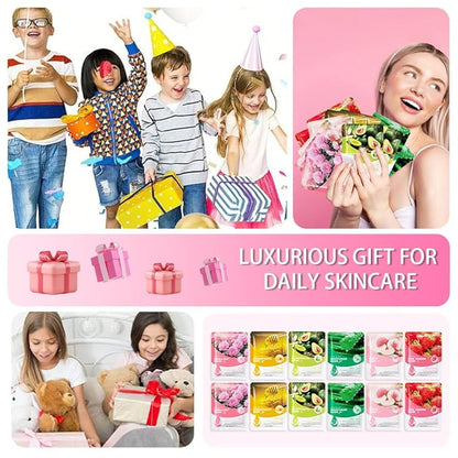 Kaely 12 Pack Variety Face Masks for Kids, Kids Face Mask Spa Day Kit Supplies, Spa Party Favors for Teens Girls Night, Sheet Facial Mask Skincare Gifts Set, Hydrating Soothe for All Skin Types, 02