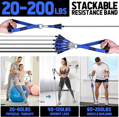 WALITO Resistance Bands Set - Exercise Bands with Handles, Door Anchor, Legs Ankle Straps, for Heavy Resistance Training, Physical Therapy, Muscle Training, Yoga, Home Workouts