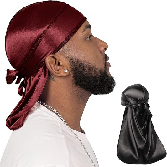 ForceWave 2 Pieces Silky Durag Pack for Men Women Waves, Premium Satin Deluxe Du-rag
