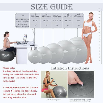 Soft Exercise ball, Anti-Burst Yoga Ball Chair Supports 2200lbs, Workout Equipment w/ Pump for Women Pregnancy, Medicine, Birthing, Physical Therapy, Stability, Excersing, Birth, Swiss, Fitness, Gym