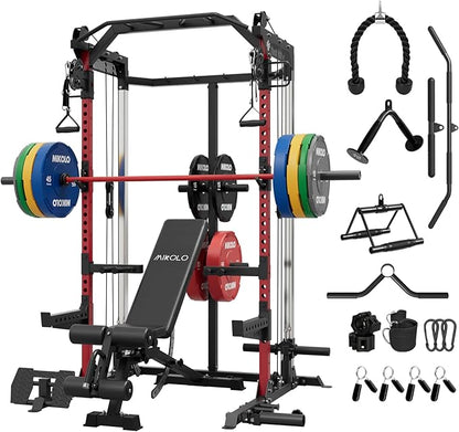 Mikolo Power Cage, 2000LB Power Rack with Independent Dual Pulley System, Multi-Function Home Gym Workout Machine for Cable Crossover