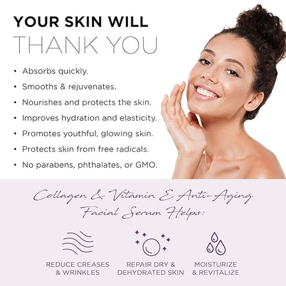 Azure Dermatologist Tested Collagen & Vitamin E Face Serum - K Beauty Anti-Aging Formula for Wrinkle Repair & Dark Spot Treatment - Korean Skincare, Premium Retinol Enhanced Solution - 1.69 fl oz