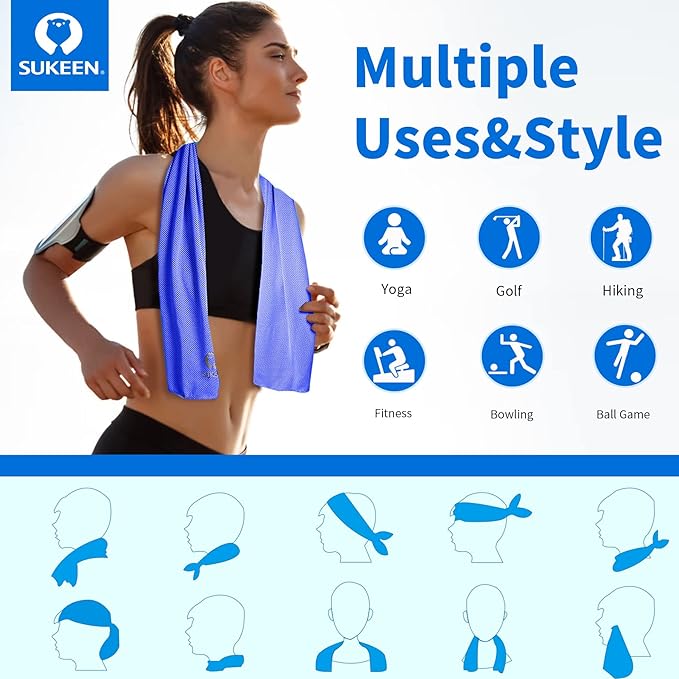 Sukeen 4 Pack Cooling Towel (40"x12"), Ice Towel, Soft Breathable Chilly Microfiber Sports Towel for Yoga, Sport, Running, Gym, Workout, Camping, Fitness, Workout & More Activities (Dark Blue)