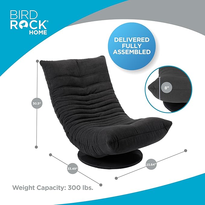 BIRDROCK HOME Swivel Floor Chair - 360 Adjustable Memory Foam Lounge Seat - Gaming - Comfortable Back Support - Cushion Dorm Rocker - Comfy for Reading Game Meditating - Fully Assembled (Charcoal)
