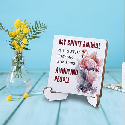 Flamingo Gifts Funny Flamingo Decor Rustic Wooden Desk Decor for Flamingo Lovers Home Farmhouse Office Bathroom Table Tiered Tray Shelf Seasonal Plaque with Wood Stand Holder