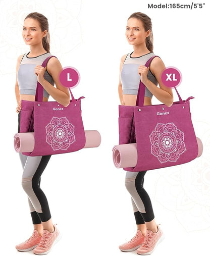 Gonex Yoga Mat Bag, Yoga Gym Bag Tote Bag with Multi Pockets For Women Men, Canvas Yoga Mat Carrier Take in Out Mat Easily For Pilates Travel Workout Office
