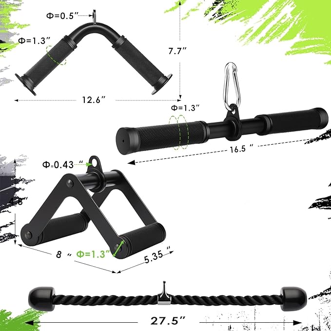 Cable Machine Attachment，LAT Pulldown Attachments Upgraded 1.3 Inch Comfort Grip Cable Attachments for Gym, Triceps Rope Bar,V Bar ,Double D Bar,Homr Gym Accessories