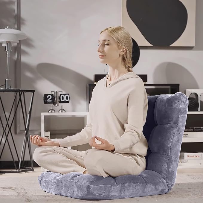 RELAX4LIFE Floor Chair with Back Support - 14-Position Adjustable Lazy Sofa Chair, Padded Sleeper Bed & Couch Recliner for Reading Meditation, Folding Floor Gaming Chair for Adults (Grey)