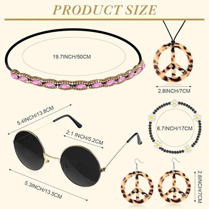Batiyeer 6 Pcs Hippie Costume Accessories Set, Boho Peace Sign Daisy Flower 60s 70s Party Favors Decor for Groovy Party Women