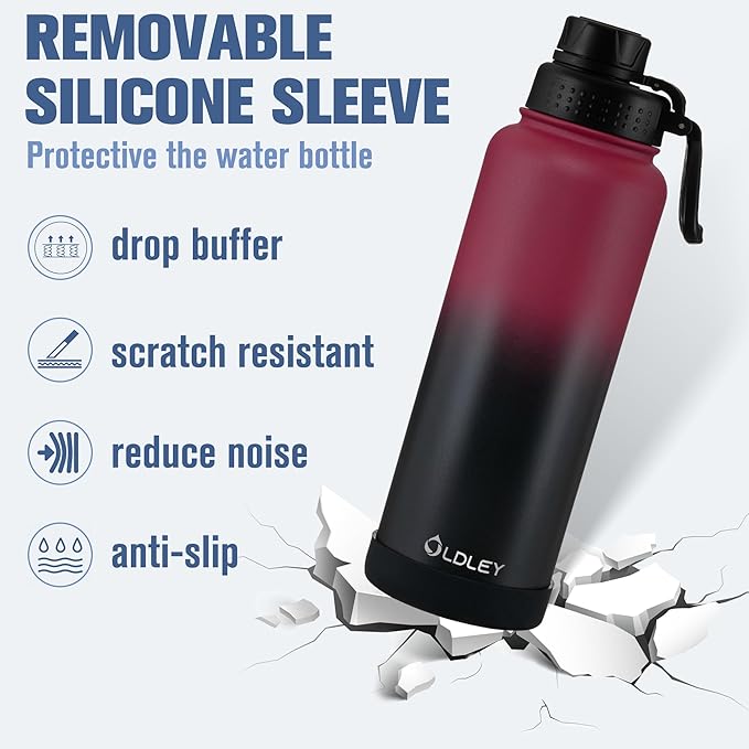 OLDLEY 40 oz Insulated Water Bottle With Straw, Stainless Steel Sports Water Cup Flask with 3 Lids(Straw, Spout and Handle Lid) Double Walled Travel Thermal Canteen Mug,Dark Rainbow