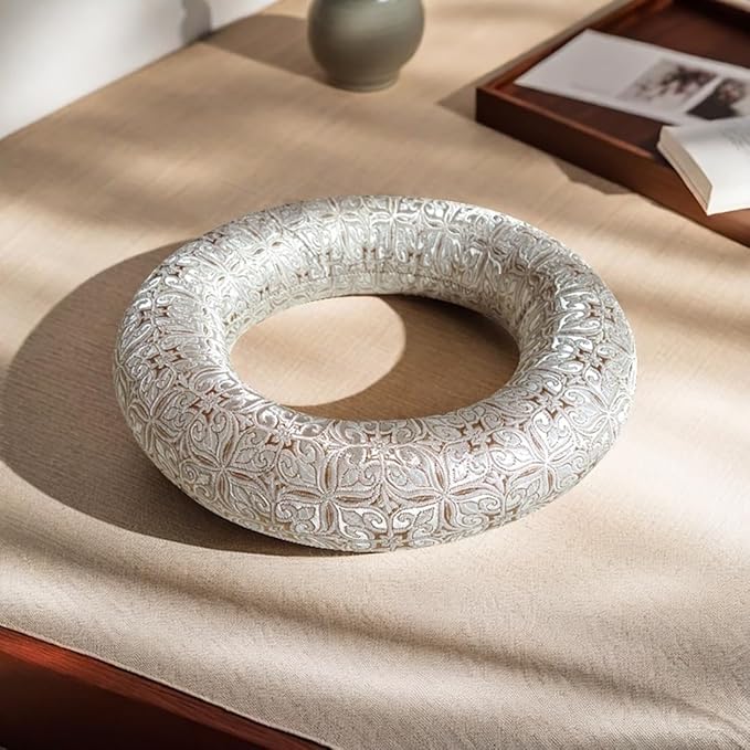 Singing Bowl Cushion 8 Inch for Tibetan Singing Bowls, Handmade Silk Brocade Round Cushion Pillow for Sound Healing and Crystal Sound Bowls Accessories(Silver)