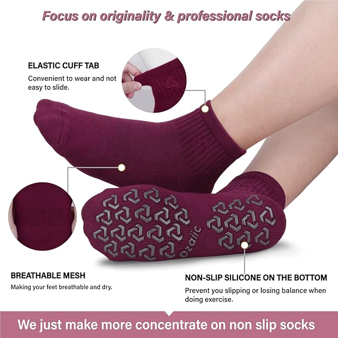 Ozaiic Non Slip Socks Grip for Yoga Home Workout Pure Barre, Pilates, Hospital, Ideal Cushion Socks for Men and Women