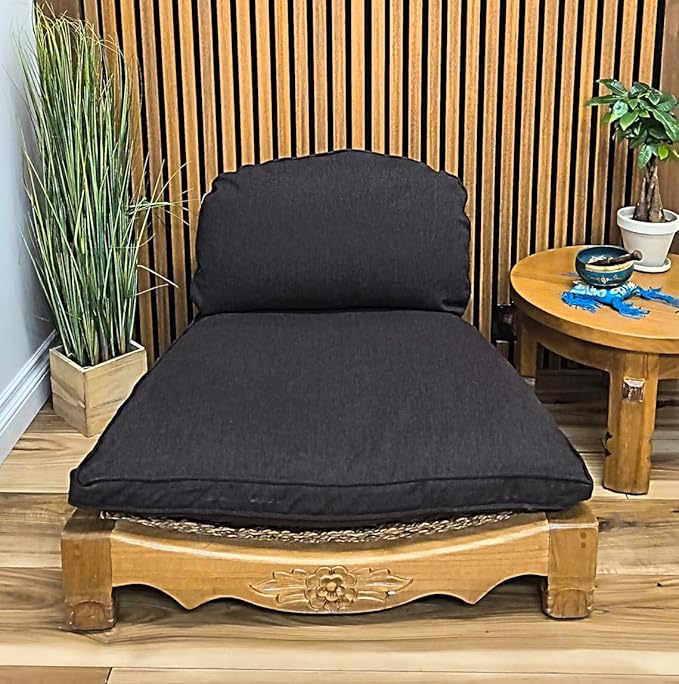 Handcrafted Wooden Meditation Chair with Woven Seagrass Seat, 30 x 28 x 18 inches (Chocolate)