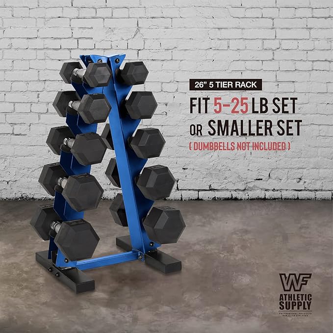 WF Athletic Supply Dumbbell Rack, 5-Tier A-Frame Dumbbell Rack for Dumbbell Storage, Color Options Available in Black/White/Green/Yellow/Red/Pink/Orange & Blue