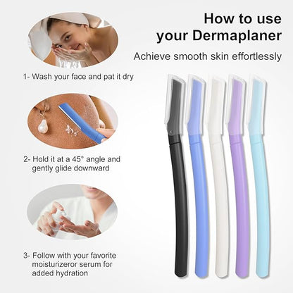 Precision Dermaplane Razor, Face Razors for Women and Men, Eyebrow Razor, Dermaplaning Tool, Peach Fuzz Remover, Skin-friendly Microblades with Protective Cap, 10 Count (Navy)