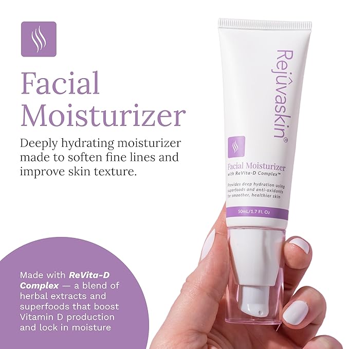 Rejuvaskin Facial Moisturizer With Revita-D Complex, Daily Face Moisturizer for Dry Skin, Reduces Wrinkles, Non-Greasy Hydrating Cream for Men & Women, Paraben-Free, 1.7 oz