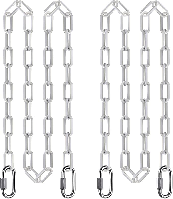 SELEWARE 2 Pcs 100" Hanging Swing Chain with 4 Carabiners, 1000LB Capacity Plastic Coated Hanging Chains, Hammock Hardware Kit for Swing, Hanging Chair, Punching Bags, Indoor Outdoor Gym (White)
