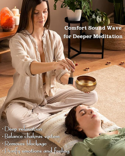 Tibetan Singing Bowls, Authentic Meditation Sound Bowls Handcrafted in Nepal for Yoga, Chakra Healing, Mindfulness, Self Care Spiritual Gifts for Women