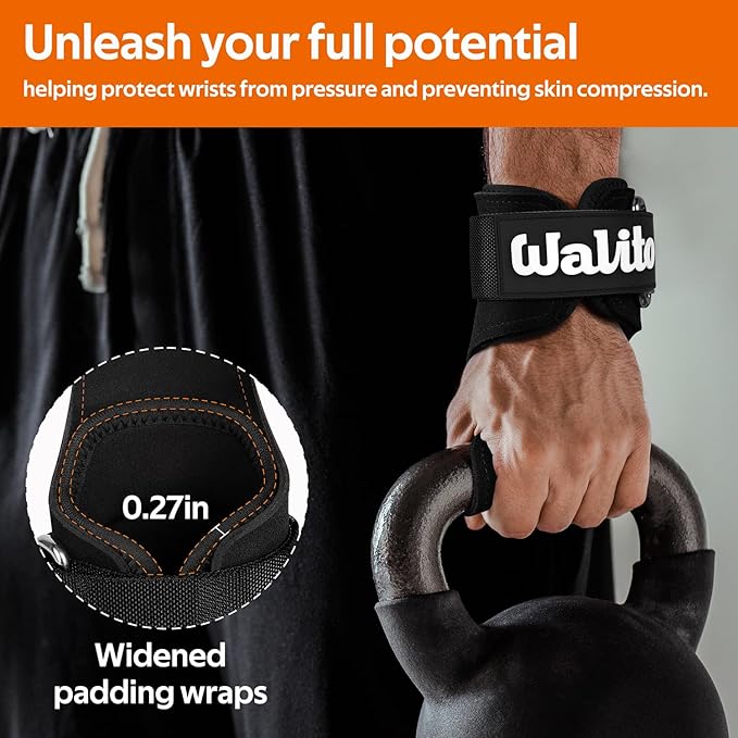 WALITO Weight Lifting Wrist Straps (Pair),Double Layer Leather Grips for Deadlift,Powerlifting and Gym Workouts, Adjustable Neoprene Padded Wrist Wraps - Men/Women, Heavy Duty Support