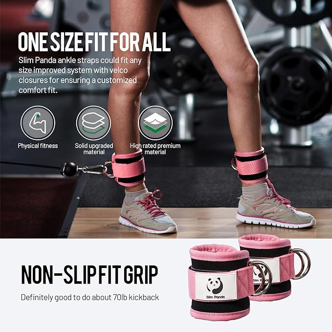 Slim Panda Ankle Strap for Cable Machine,Ankle Cuff for Kickbacks, Booty Hip Abductors,Glute Workouts, Leg Extensions, Curls for Men and Women, Adjustable with Double D-Rings