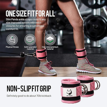 Slim Panda Ankle Strap for Cable Machine,Ankle Cuff for Kickbacks, Booty Hip Abductors,Glute Workouts, Leg Extensions, Curls for Men and Women, Adjustable with Double D-Rings