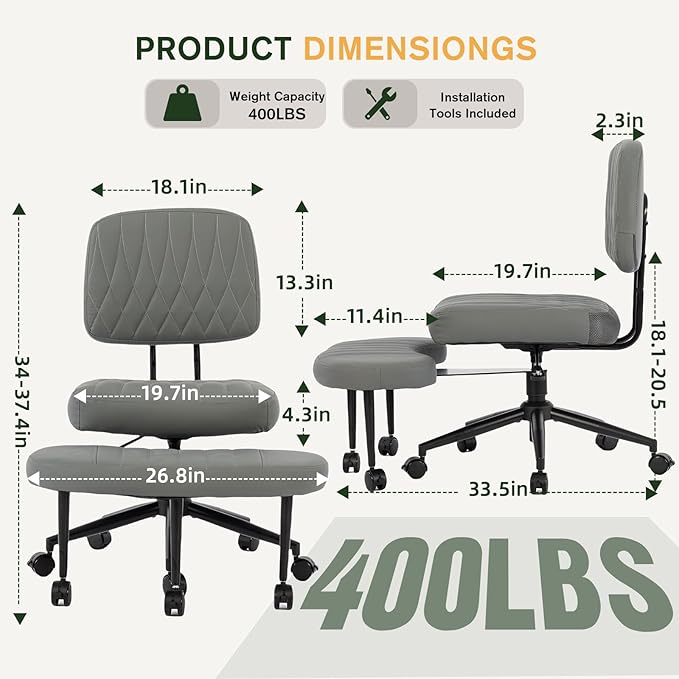 Ergonomic Cross Legged Office Chair with Brake Wheels, Wide Seat and Backrest for Meditation, ADHD Cross Legged Office Chair with Adjustable Height, 360°Rotating Footrest for Yoga Home Office