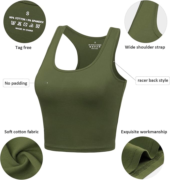 Porvike Sports Crop Tank Tops for Women Cropped Workout Tops Racerback Running Yoga Tanks Cotton Sleeveless Gym Shirts 3 Pack