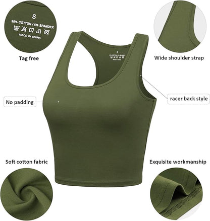 Porvike Sports Crop Tank Tops for Women Cropped Workout Tops Racerback Running Yoga Tanks Cotton Sleeveless Gym Shirts 3 Pack