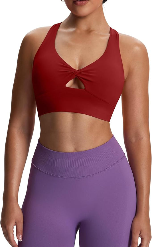Aoxjox Women's Workout Sports Bras Twist Front Fitness Training Gym Bra Yoga Crop Lola Tank