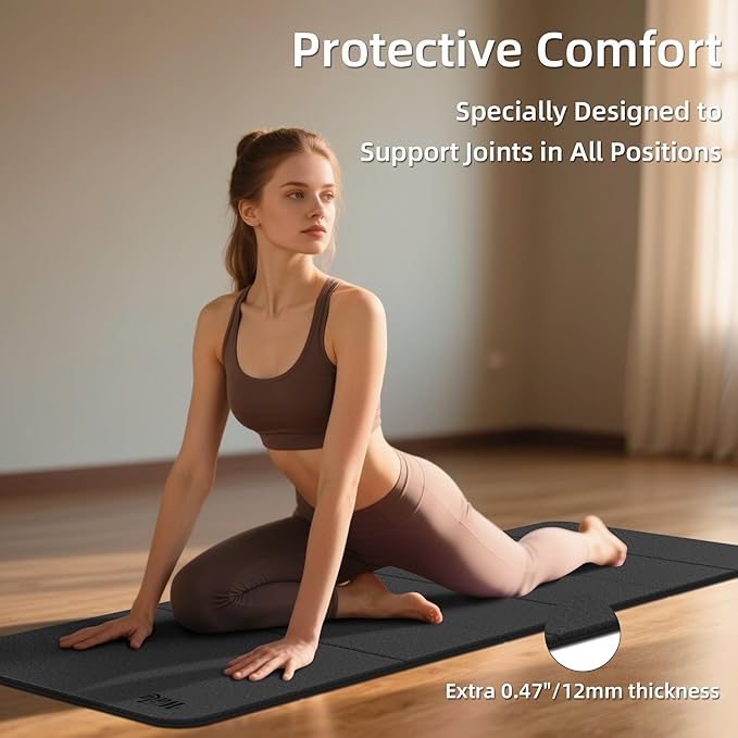 1/2 Inch Extra Thick Yoga Mat Pilates Equipment, 69"x24" Odorless Workout Mats for Home Gym, Non-slip Exercise Mats for Women Men Home Workout, Foldable Yoga Mats for Travel Camping Sleeping