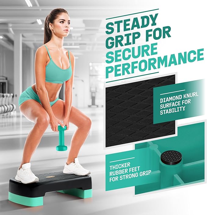 Yes4All 18.1" Aerobic Exercise Step Platform with 2 Risers, Adjustable Height Workout Stepper 3" 5.1" for Home Gym Step Up Exercise & Balance Training, Mulltiple Colors