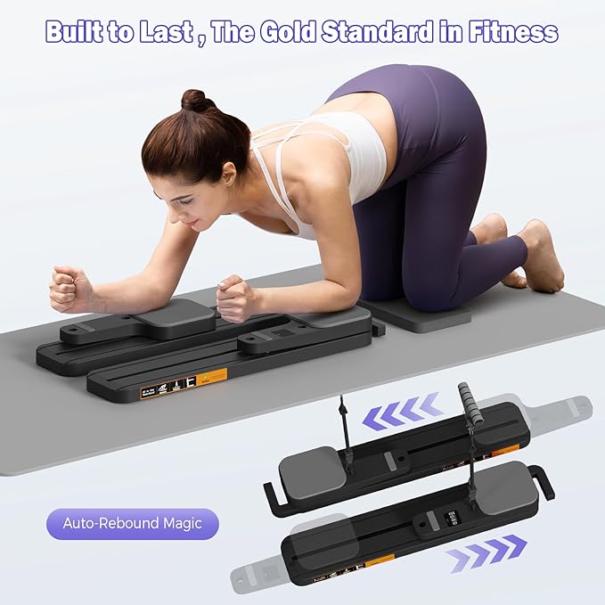 Pilates Reformer Board with Resistance Bands – Portable Pilates Machine, Full Body Workout for Home, Core Strengthener, Glute & Leg Toning, Dual Use, LED Timer & Calorie Display