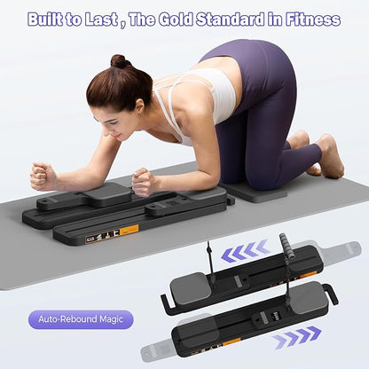 Pilates Reformer Board with Resistance Bands – Portable Pilates Machine, Full Body Workout for Home, Core Strengthener, Glute & Leg Toning, Dual Use, LED Timer & Calorie Display