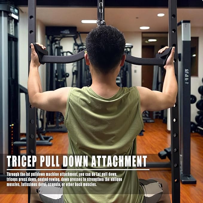Lat Pull Down Bar T bar Row Attachment, V Bar Tricep Lat Pulldown Attachments, Back Strength Training Bar for Home Gym Exercise Cable Machine Attachments