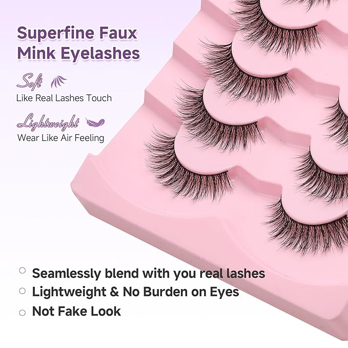 Cat Eye Lashes Natural Eyelashes 16MM False Eyelashes Wispy with Thin Band 3D Volume False Lashes Soft Lash Strips C Curl Fake Lash 7 Pair EVENTILL