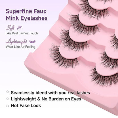 Cat Eye Lashes Natural Eyelashes 16MM False Eyelashes Wispy with Thin Band 3D Volume False Lashes Soft Lash Strips C Curl Fake Lash 7 Pair EVENTILL