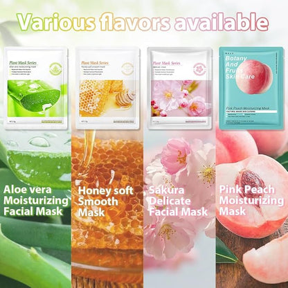 8 Pack Plants Fruits Face Sheet Mask Skincare,Hydrating Face Mask For Sensitive Skin,Moisturize,Soothing,Nourish for All Skin Types,Natural Spa Party Facial Mask Skincare Set for Women Men Girls