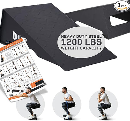 Lifepro 2pcs Metal Squat Wedge Block Non-Slip Squat Wedge with Resistance Band, Slant Board 1200 lbs Calf Stretcher Elevated Squat Tool for Squat and Stretching Exercises (Large 13.7")