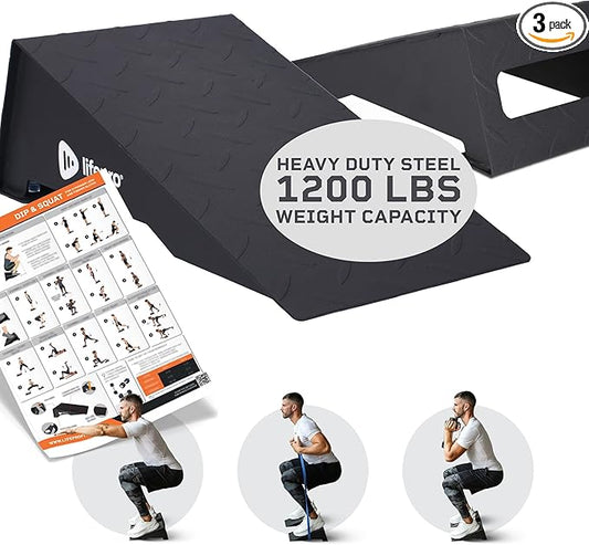 Lifepro 2pcs Metal Squat Wedge Block Non-Slip Squat Wedge with Resistance Band, Slant Board 1200 lbs Calf Stretcher Elevated Squat Tool for Squat and Stretching Exercises (Large 13.7")