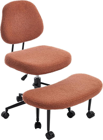 Ergonomic Cross Legged Office Chair, Criss Cross Chair for Meditation ADHD and Yoga, Home Office Desk Chair with Brake Wheels, Adjustable Height, Brown