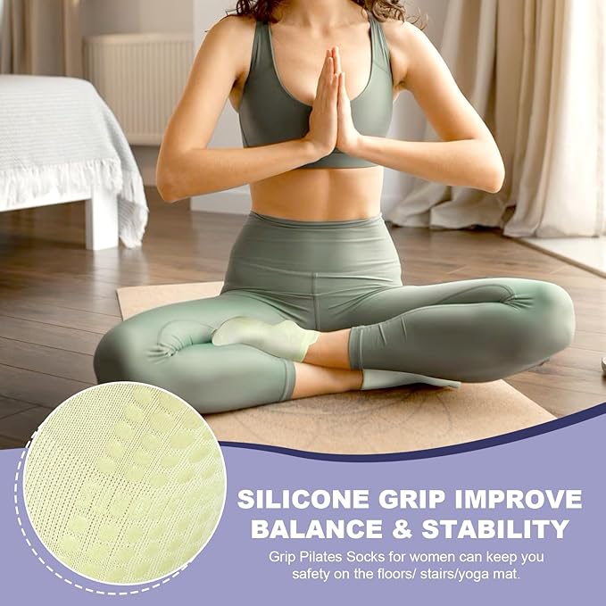 6 Pairs Womens Pilates Socks Non Slip Yoga Socks with Grips Barre Hospital Athletic Socks for Women